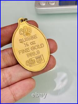 Solid 1/2 oz LEEN Suisse Rose 999.9 Fine Gold Oval Pendant Only 15.89g Bullion