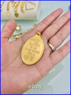 Solid 1/2 oz LEEN Suisse Rose 999.9 Fine Gold Oval Pendant Only 15.89g Bullion