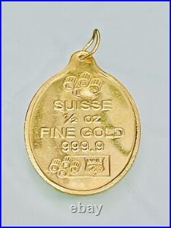 Solid 1/2 oz LEEN Suisse Rose 999.9 Fine Gold Oval Pendant Only 15.89g Bullion
