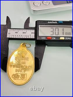 Solid 1/2 oz LEEN Suisse Rose 999.9 Fine Gold Oval Pendant Only 15.89g Bullion