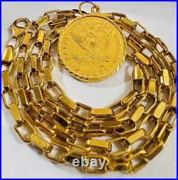 Solid 22K 22Carat 916 Fine Real Gold 20 Long Coins Set Necklace 19.8g 4mm