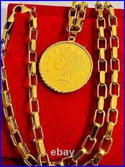 Solid 22K 22Carat 916 Fine Real Gold 20 Long Coins Set Necklace 19.8g 4mm