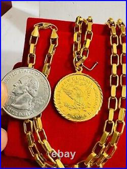 Solid 22K 22Carat 916 Fine Real Gold 20 Long Coins Set Necklace 19.8g 4mm