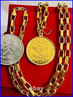 Solid 22K 22Carat 916 Fine Real Gold 20 Long Coins Set Necklace 19.8g 4mm