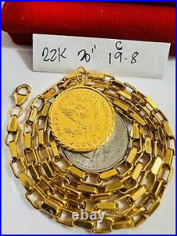 Solid 22K 22Carat 916 Fine Real Gold 20 Long Coins Set Necklace 19.8g 4mm