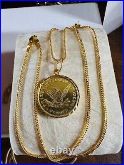 Solid 22K 916 Fine Real Gold 18 long Gold Coin Necklace 7.7g 1.5mm