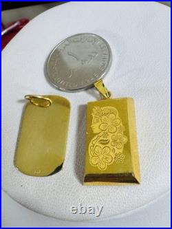 Solid 22K 916 Fine Real Gold Two (2) Set of Pendant Rectangle Bar 9.1g