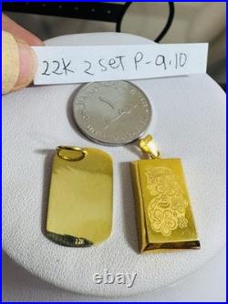 Solid 22K 916 Fine Real Gold Two (2) Set of Pendant Rectangle Bar 9.1g