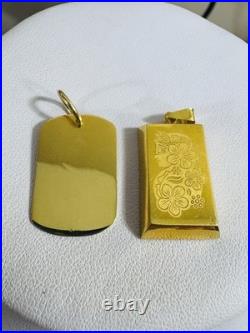 Solid 22K 916 Fine Real Gold Two (2) Set of Pendant Rectangle Bar 9.1g