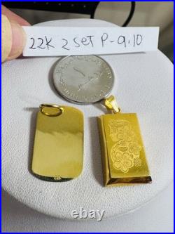 Solid 22K 916 Fine Real Gold Two (2) Set of Pendant Rectangle Bar 9.1g