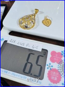 Solid 22K 916 Fine Real Gold Two (2) Set of Pendant Teardrop & Heart U, 6.5g