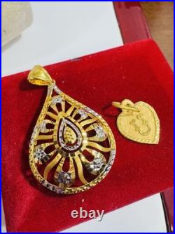 Solid 22K 916 Fine Real Gold Two (2) Set of Pendant Teardrop & Heart U, 6.5g
