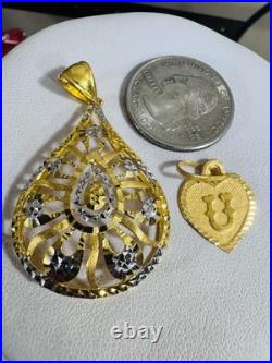 Solid 22K 916 Fine Real Gold Two (2) Set of Pendant Teardrop & Heart U, 6.5g