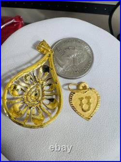 Solid 22K 916 Fine Real Gold Two (2) Set of Pendant Teardrop & Heart U, 6.5g