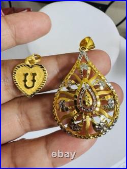 Solid 22K 916 Fine Real Gold Two (2) Set of Pendant Teardrop & Heart U, 6.5g