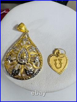Solid 22K 916 Fine Real Gold Two (2) Set of Pendant Teardrop & Heart U, 6.5g