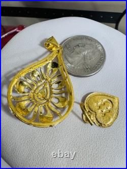 Solid 22K 916 Fine Real Gold Two (2) Set of Pendant Teardrop & Heart U, 6.5g