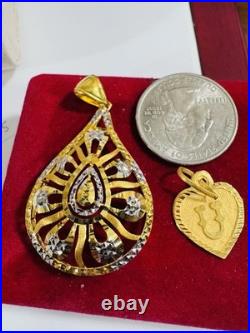 Solid 22K 916 Fine Real Gold Two (2) Set of Pendant Teardrop & Heart U, 6.5g
