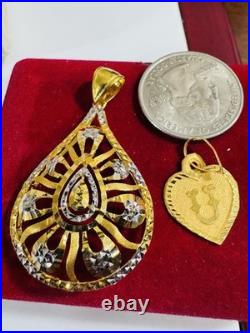 Solid 22K 916 Fine Real Gold Two (2) Set of Pendant Teardrop & Heart U, 6.5g