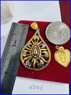 Solid 22K 916 Fine Real Gold Two (2) Set of Pendant Teardrop & Heart U, 6.5g