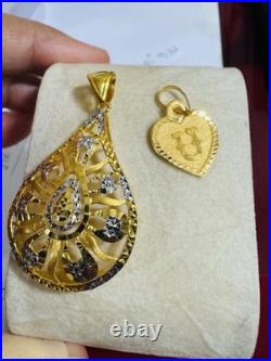 Solid 22K 916 Fine Real Gold Two (2) Set of Pendant Teardrop & Heart U, 6.5g