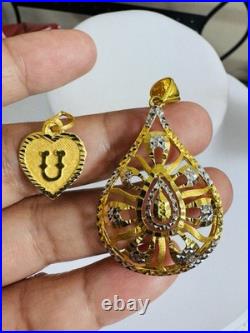 Solid 22K 916 Fine Real Gold Two (2) Set of Pendant Teardrop & Heart U, 6.5g