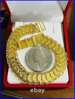 Solid 22K 916 Fine Saudi Real Gold 7.5 Womans Flower Coin Bracelet 14.7g 11mm