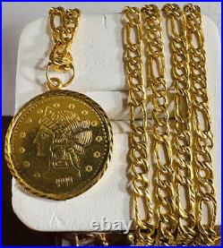 Solid 22K 916 Real Dubai Fine Gold Coin Set Necklace 22 Long 14.7g 4mm