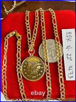 Solid 22K 916 Real Dubai Fine Gold Coin Set Necklace 22 Long 14.7g 4mm