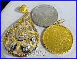 Solid 22K Solid 916 Real Gold Two tone Set (2) Teardrop/Coin Pendant 10.65g Solid 22K Solid 916 Real Gold Two tone Set (2) Teardrop/Coin Pendant 10.65g