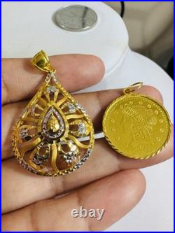 Solid 22K Solid 916 Real Gold Two tone Set (2) Teardrop/Coin Pendant 10.65g Solid 22K Solid 916 Real Gold Two tone Set (2) Teardrop/Coin Pendant 10.65g