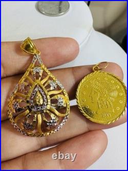 Solid 22K Solid 916 Real Gold Two tone Set (2) Teardrop/Coin Pendant 10.65g Solid 22K Solid 916 Real Gold Two tone Set (2) Teardrop/Coin Pendant 10.65g