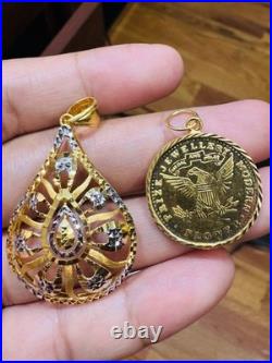 Solid 22K Solid 916 Real Gold Two tone Set (2) Teardrop/Coin Pendant 10.65g Solid 22K Solid 916 Real Gold Two tone Set (2) Teardrop/Coin Pendant 10.65g