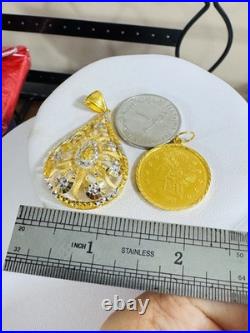 Solid 22K Solid 916 Real Gold Two tone Set (2) Teardrop/Coin Pendant 10.65g Solid 22K Solid 916 Real Gold Two tone Set (2) Teardrop/Coin Pendant 10.65g