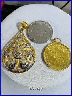 Solid 22K Solid 916 Real Gold Two tone Set (2) Teardrop/Coin Pendant 10.65g Solid 22K Solid 916 Real Gold Two tone Set (2) Teardrop/Coin Pendant 10.65g