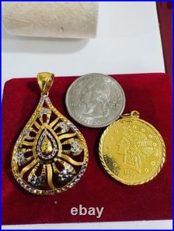 Solid 22K Solid 916 Real Gold Two tone Set (2) Teardrop/Coin Pendant 10.65g Solid 22K Solid 916 Real Gold Two tone Set (2) Teardrop/Coin Pendant 10.65g