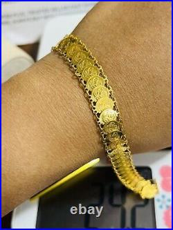 Solid 22K Yellow Saudi Gold Fine 916 Womens Coin Bracelet 7.5 long 11mm 14.7g