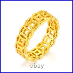Solid 24K Yellow Gold Ring 3D Coin Shape Unisex Ring Size 7 1/2 Best Gift