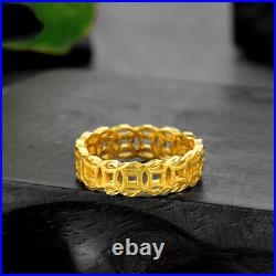 Solid 24K Yellow Gold Ring 3D Coin Shape Unisex Ring Size 7 1/2 Best Gift