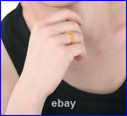 Solid 24K Yellow Gold Ring 3D Craft Coin Shape Unisex Ring Size 7.5 Best Gift