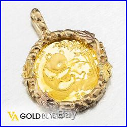 Solid 24k Chinese Panda Coin Pendant Set in 10k Black Hills Gold Frame