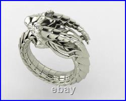 Solid 925 Sterling Silver dragons ring adjustable for women White Gold Plated