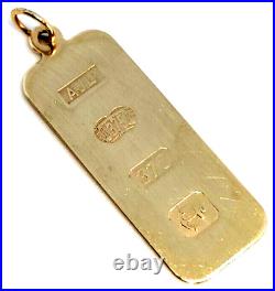 Solid 9 ct carat Gold Bullion Bar Charm fob Pendant Retro Jewellery Jewlry luck