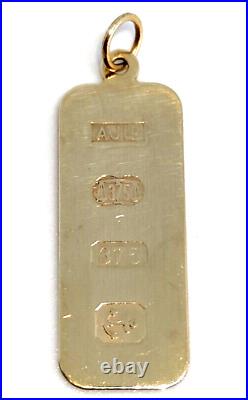 Solid 9 ct carat Gold Bullion Bar Charm fob Pendant Retro Jewellery Jewlry luck