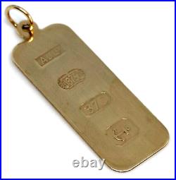 Solid 9 ct carat Gold Bullion Bar Charm fob Pendant Retro Jewellery Jewlry luck