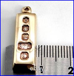 Solid 9ct Carat Gold Bullion Bar Pendant Charm Fob Retro Jewellery Hallmarked