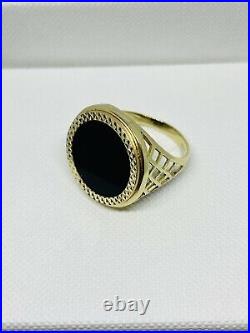 Solid Genuine 9ct Gold Black Onyx Sovereign Coin Ring Size P New