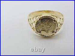 Solid Genuine 9ct Yellow Gold Maximiliano Emperador One Peso Coin Ring Size O