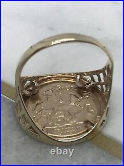 Solid Genuine 9ct Yellow Gold Men's St George Half Sovereign Coin Ring 4.5 gr