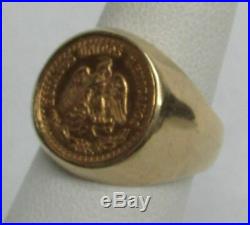 Solid Gold 1945 Mexico 2 Pesos Coin Ring Size 4 1/4